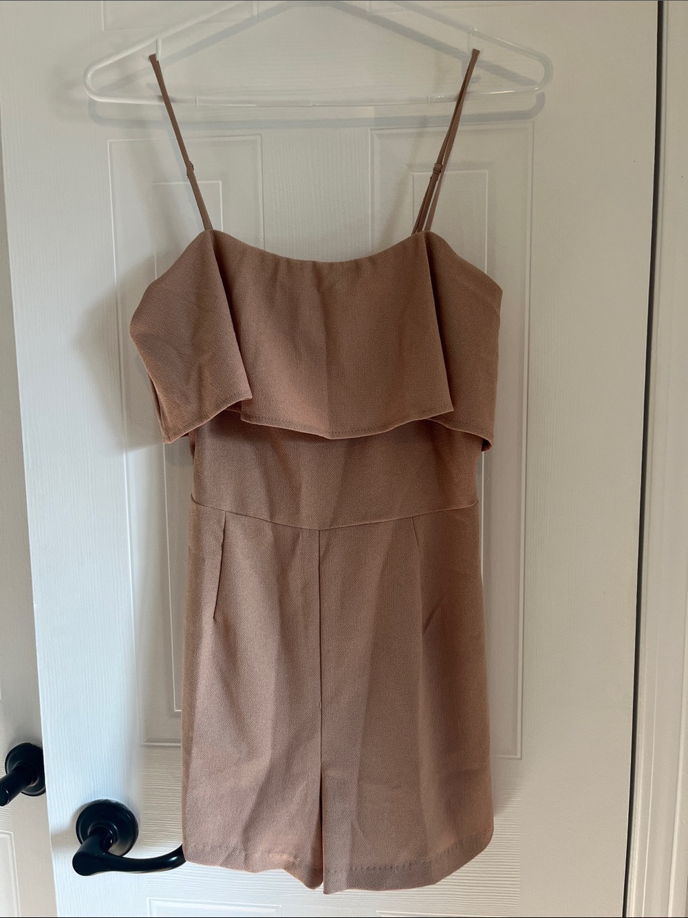 Spaghetti Strap Tiered Ruffle Romper - Dusty Rose/Nude
